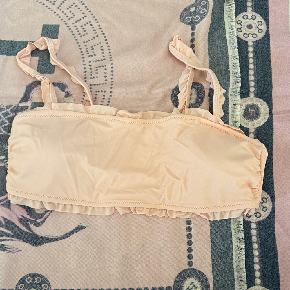 Peach Ruffle Bandeau Bikini Top with Straps - Women Swim